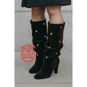 ZARA Knee-High Velvet Effect Boots NWT – Brown Stud Detail – Size 8